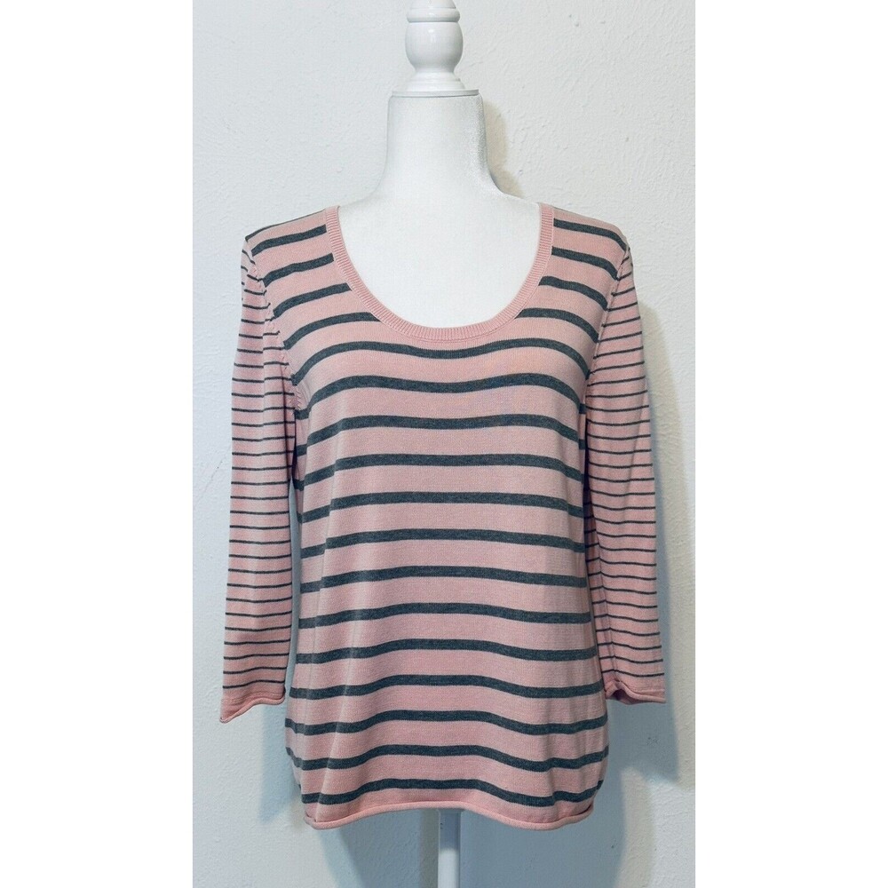 Talbots Women's Size PL Striped Silk Blend  3/4 Sleeve Sweater Closet Staple